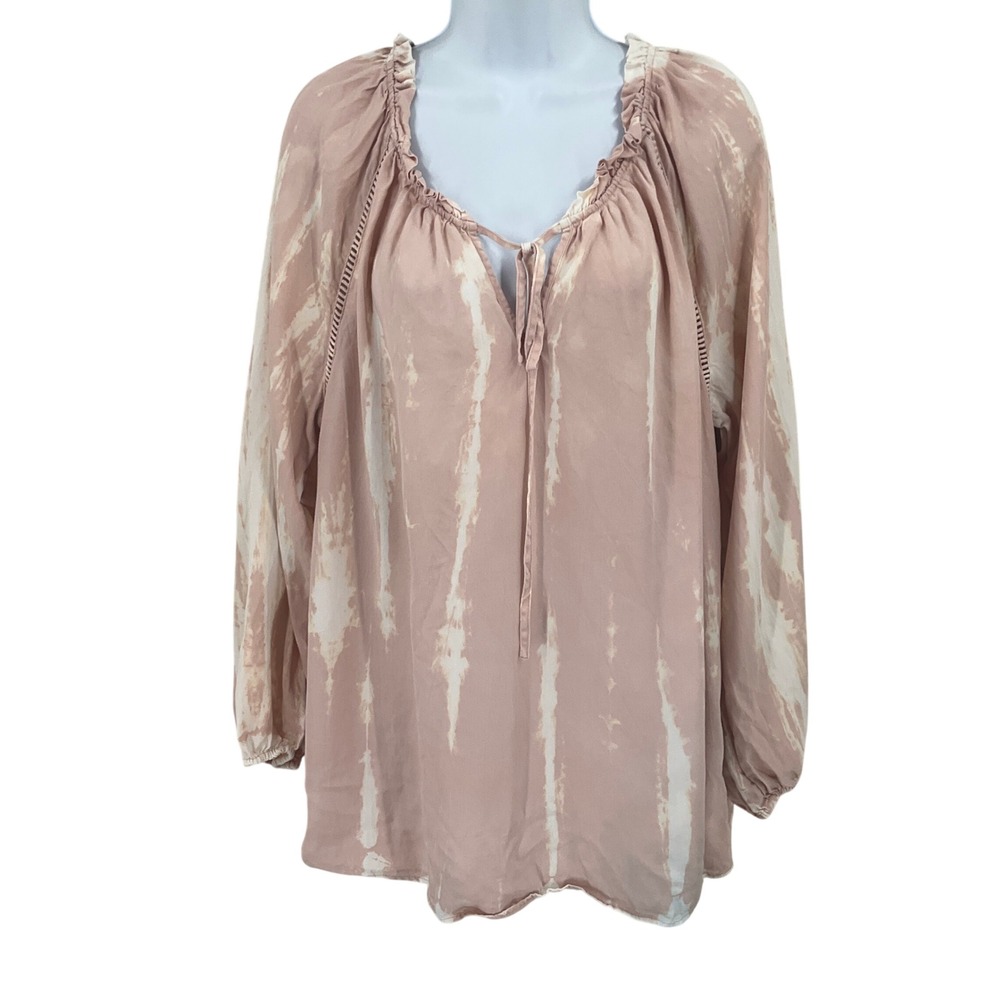 Knox Rose Blouse Womens XL Pink Tie Dye Boho Western Peasant Top Long Sleeve